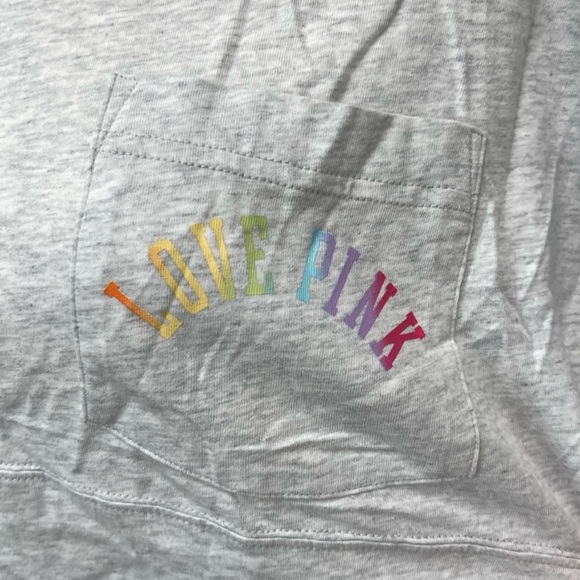 💗VS PINK NEON GREY RAINBOW OMBRE VARSITY SHORT SLEEVE CREW TEE - Picture 8 of 9